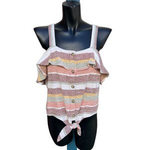 Madewell Texture & Thread Crop Ruffle Tie-Front Tank Multi Thick Straps Size L